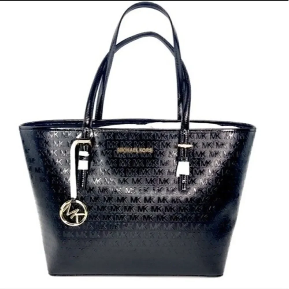 Michael KORS Jet Set Travel Carryall Tote Black Patent Leather MK